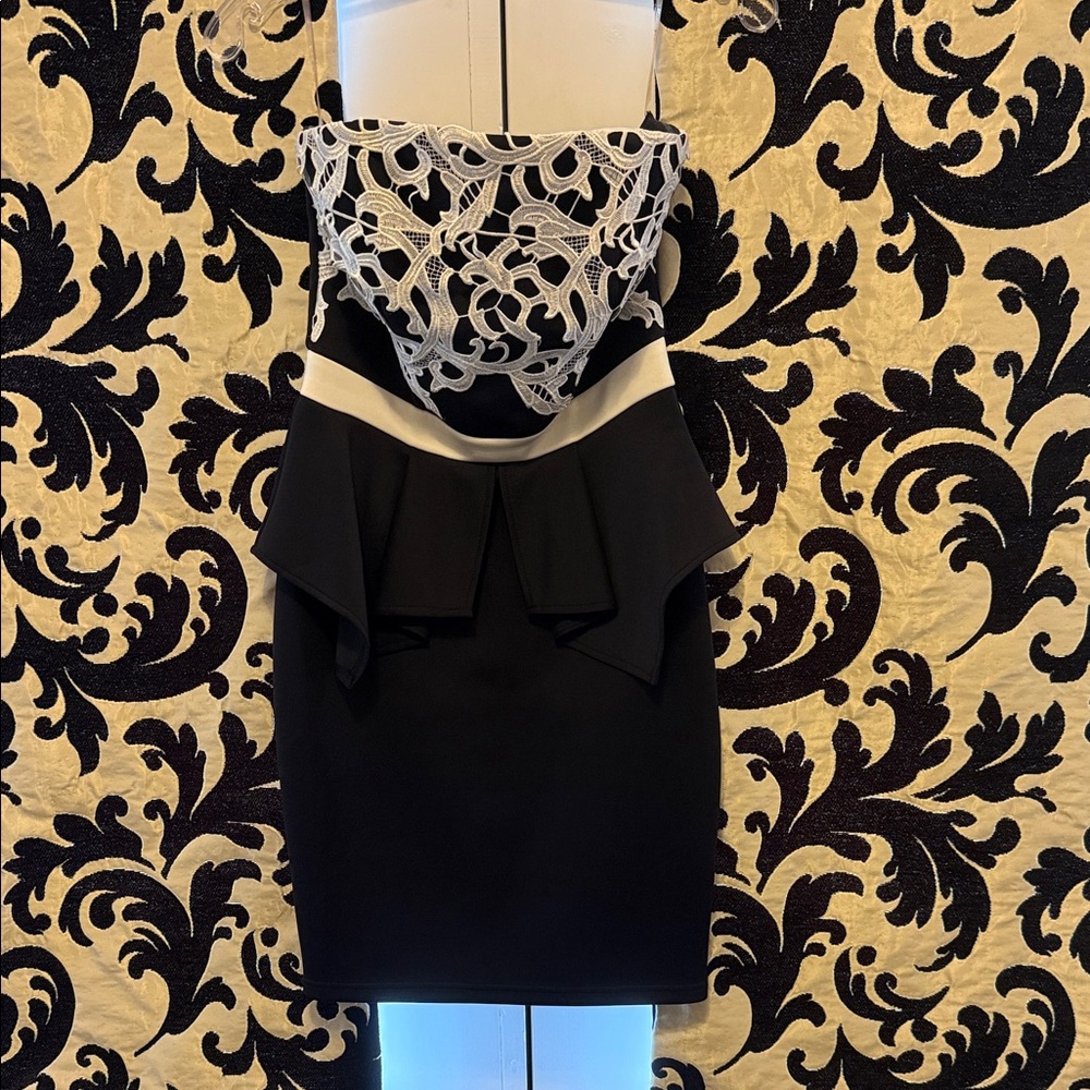 Lipsy Black and White Strapless Dress